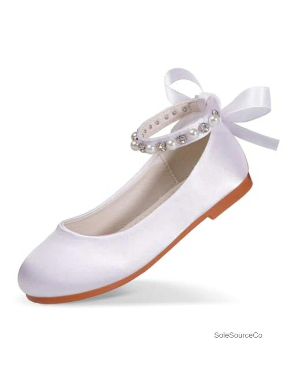 Girls Pearl Satin Ballet Flats Formal Dress Shoes Round Toe Non-Slip